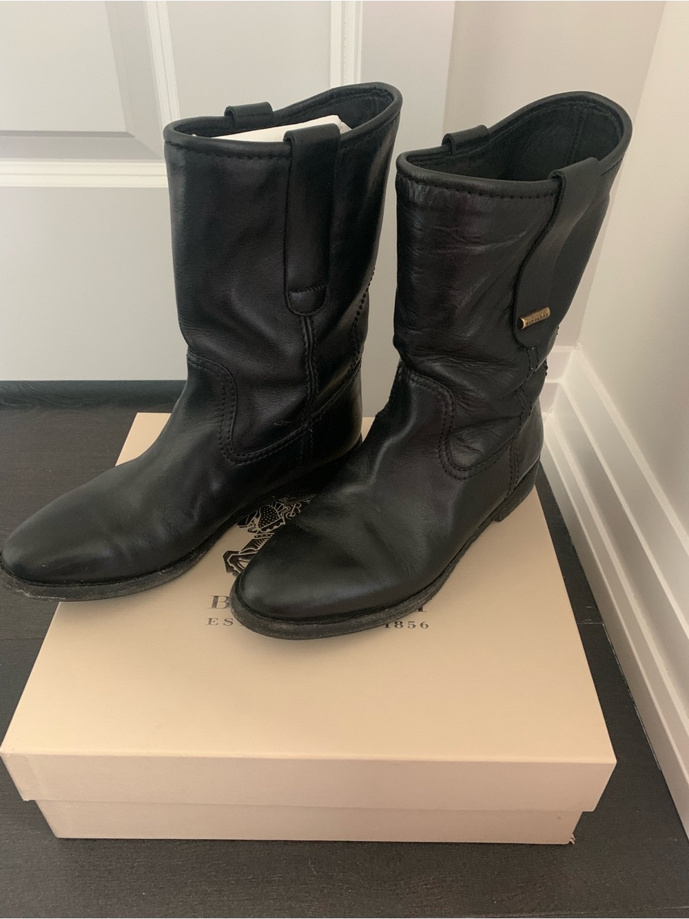 Burberry Black Leather Knee-High Riding Boots